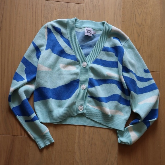 Princess Polly Mint Blue Abstract Cropped Cardigan - Picture 4 of 5